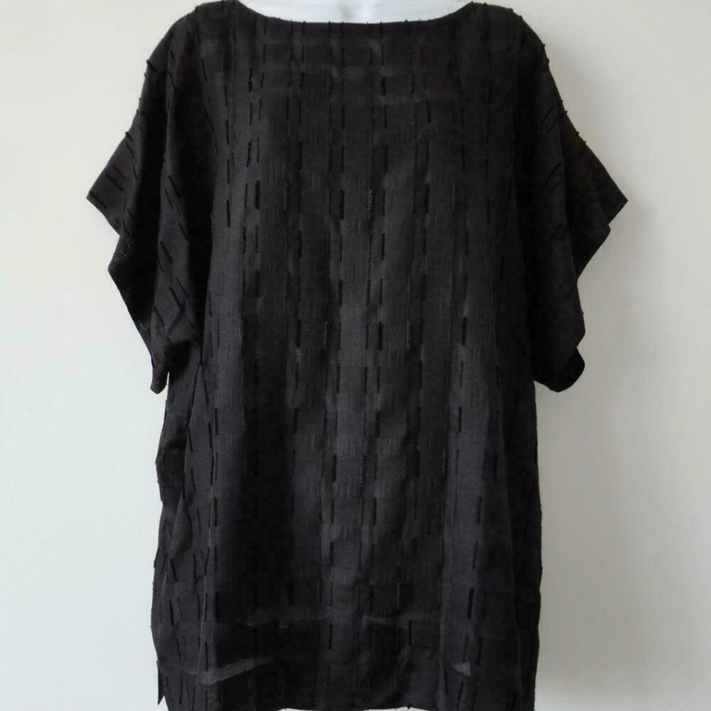 NWT EILEEN FISHER Black Cotton Silk Blend Clipped Chiffon Blouse Top Size Small